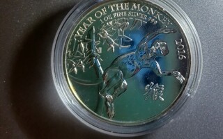 2 Puntaa - UK Lunar, Year of the Monkey 2016 - 1 oz hopeaa.