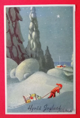 Vanha joulukortti kulk. 1944
