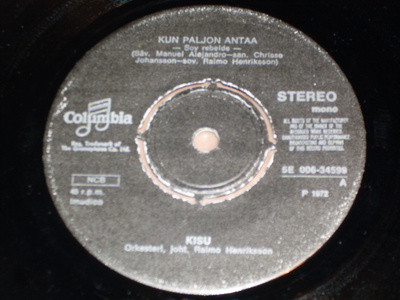 7" KISU - Kun Paljon Antaa - single 1972 iskelmä EX-