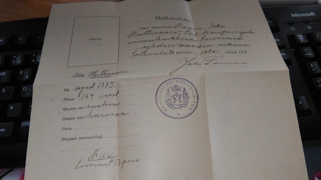 Sortavala Matkatodistus 1918 26/7