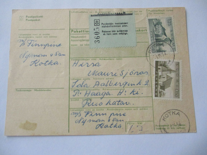 1963 Kotka m/s Finnpine pakettikortti