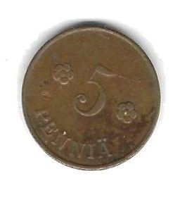 1920 5 PENNIÄ KOLIKKO KÄYTETTY