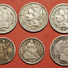 USA hopeaa 1858,1872, 1910 + 5 Cents 1866, 1867, 1868 (KD4) - pikkukuva 1