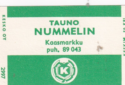 Kaasmarkku, Tauno Nummelin .  Kesko  2997   1/16