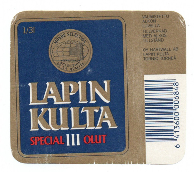 OY HARWAL TORNIO LAPIN KULTA SPECIAL III OLUT Etiketti