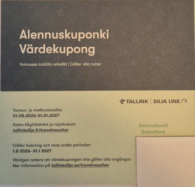 2 kpl Tallink Silja alennuskuponki (Voimassa 31.1.2027 asti)