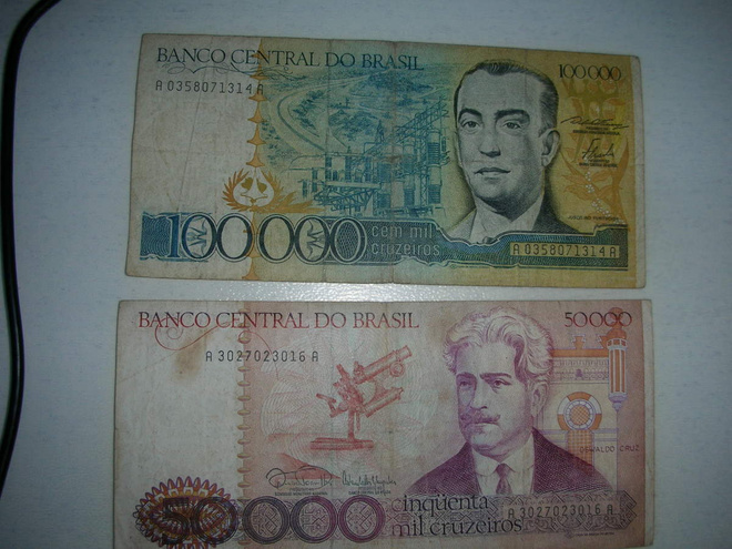 Brasilia 50000 ja 100000 cruzeiro setelit