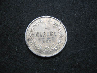 1 markka 1908 - hopeaa