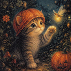 Halloween kissalla kurpitsahattu - pikkukuva 1