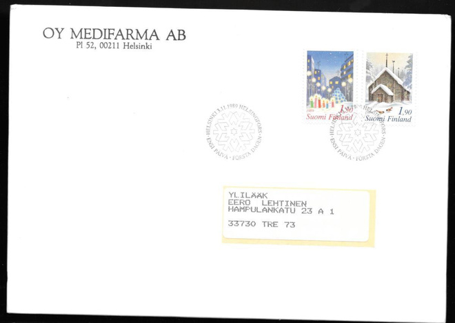 Joulu 1989 FDC (LAPE 1093 -1094)
