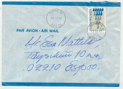 1987 itsenäisyys 1,70 mk loistoleimainen kirje