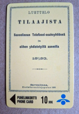 Savonlinnan puhelinyhdistys "luettelo" puhelinkortti
