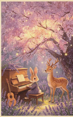 Jänö soittaa pianoa, kauris laulaa