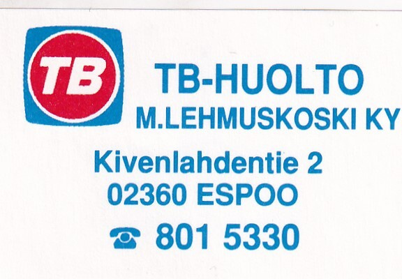 Espoo. M. Lehmuskoski Ky. TB - Huolto  .  s95