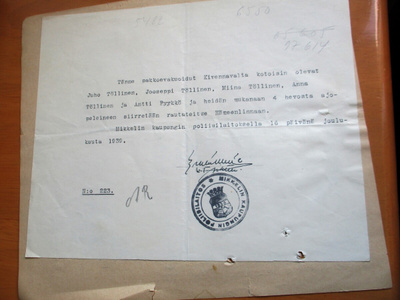 1939 Mikkeli poliisi  VR pakkoevakuointi Kivennapa-Hml