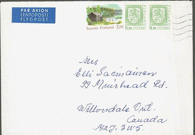 1977 2mk sauna ym lentokirje Kanadaan