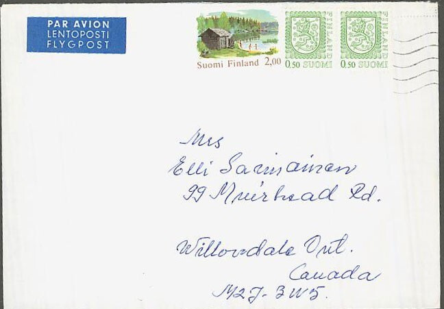 1977 2mk sauna ym lentokirje Kanadaan