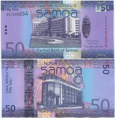 Samoa 50 Tala 2017 UNC P-41 UUSI, uusi allekirj., pieni s/n