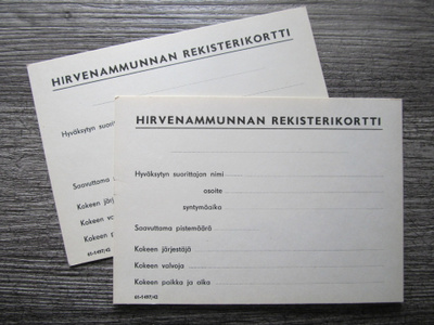 HIRVENAMMUNNAN REKISTERIKORTTI.....2 kpl samanlaisia.