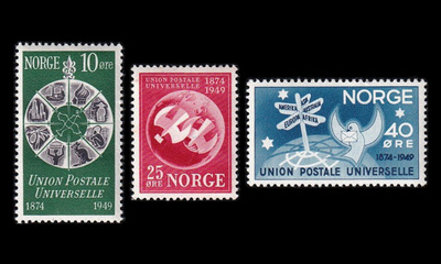 Norja 344-6 ** Maailmanpostiliitto 75 v (1949)