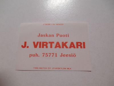 TT Etiketti Jaskan Puoti J.Virtakari Jeesiö