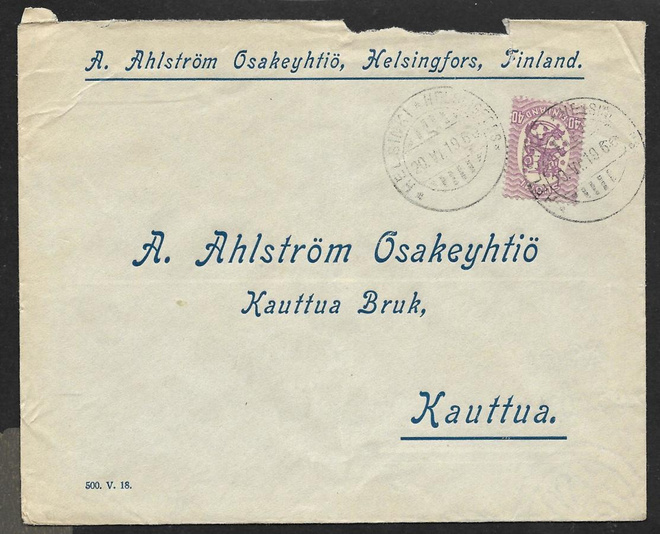 Postilä. - Saarinen 0,40mk (LAPE 72A) Helsinki 20.6.1919