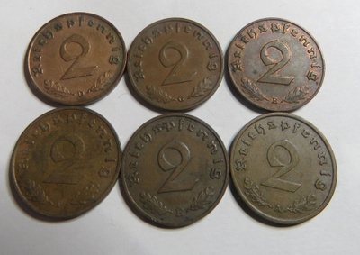 Saksa/third reich 2 pfenning 1939/ 6 erilaista