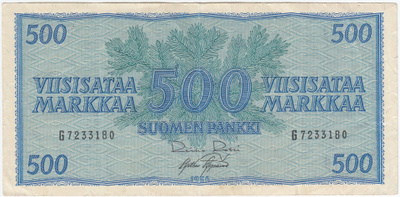 500 Markkaa 1956 G-sarjaa, kl.4