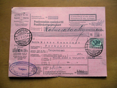 1925 Tampere postiennakko Perkjärvelle