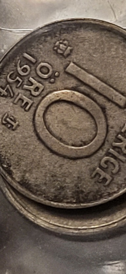 Sverige 10 Öre 1954 hopeaa kolikko