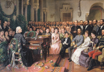 Franz Liszt soittaa pianoa keisariperheelle