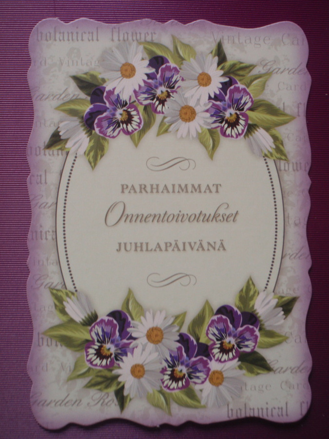 Orvokit kauniissa onnittelukortissa