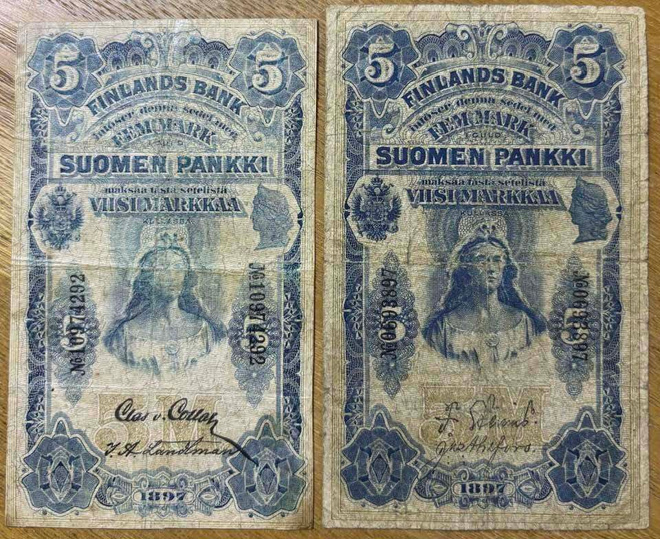 2 Kpl 5 Markkaa 1897 Mänty & Kuusi.
