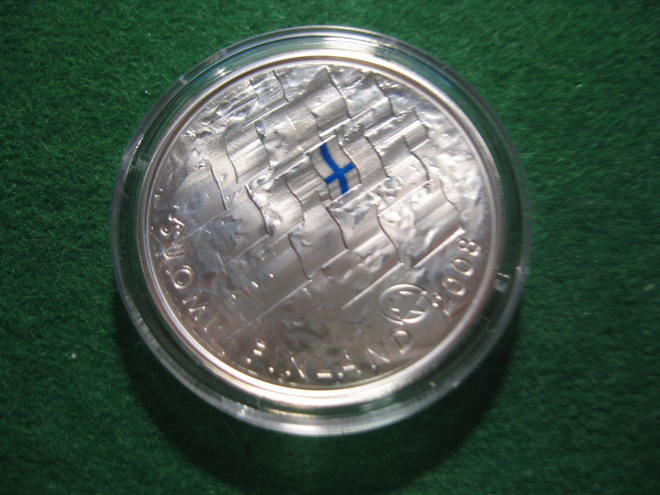 Suomi 10e hopea juhlaraha Suomen lippu - 2008