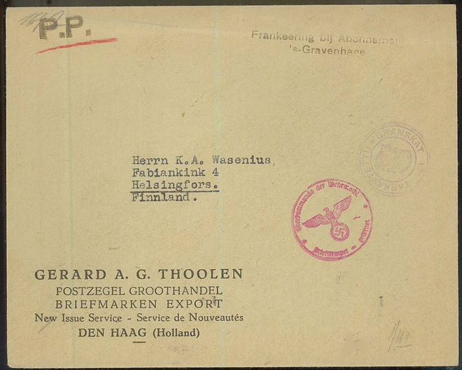 Hollanti 1940 P.P. kirje Suomeen