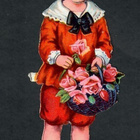 Wanha - Kaunis puna-asuinen poika ja kukat 1 - 1900-l alku - pikkukuva 1