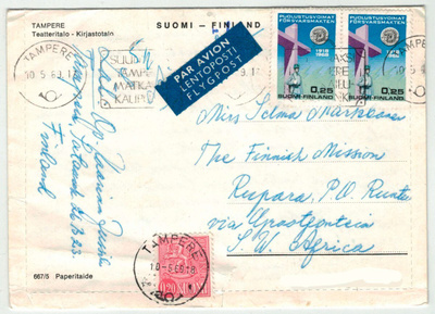 1969 korttikirje lentopostissaEtelä-Afrikkaan