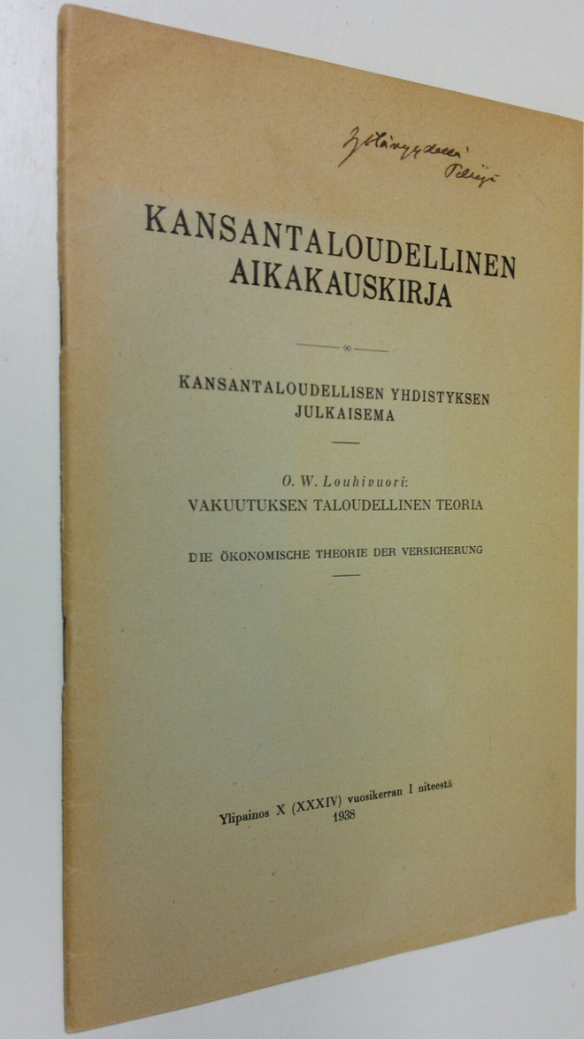 O. W. Louhivuori : Kansantaloudellinen aikakauskirja 1938...