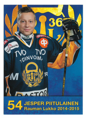 2014-15 Rauman Lukko Postikortti Jesper Piitulainen