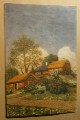 Oskar Bergman: Maalaistalon kesäistä pihapiiriä, p. 1960