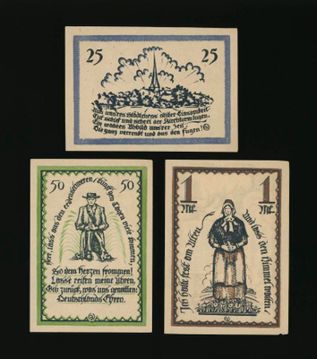 Saksa Notgeld 25, 50 Pfg, 1 Mk, Delbrück 1921