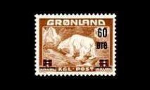 Grönlanti 38 ** Jääkarhu päällepainama 60öre/1kr (1956