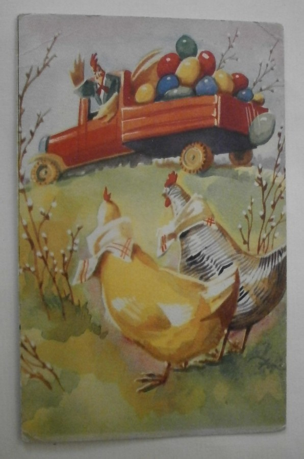 Kukko, munakuorma-auto sekä kanat, p. 1951