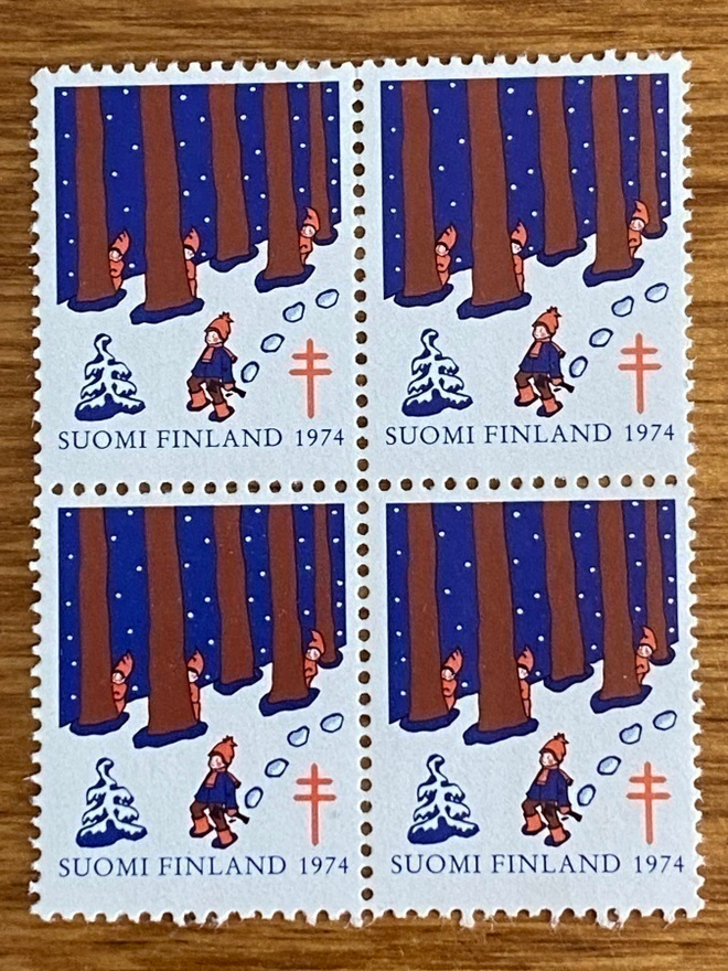 JOULUMERKKI METSÄTONTUT 1974 NELIÖ**