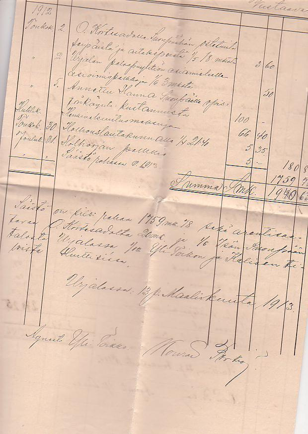 Huittinen 1912, holhoustilit.