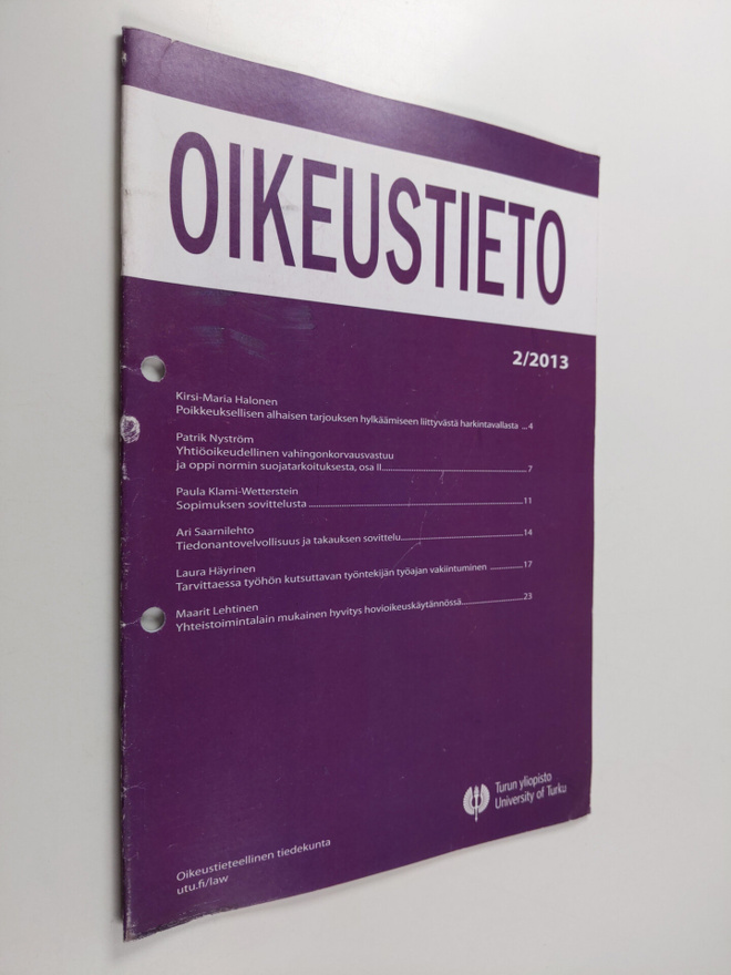 Oikeustieto 2/2013 : Turun yliopiston oikeustieteellisen ...