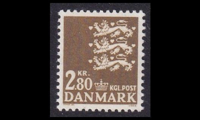 Tanska 586 ** Vaakuna 2,80 kr oliv.ruskea (1975)