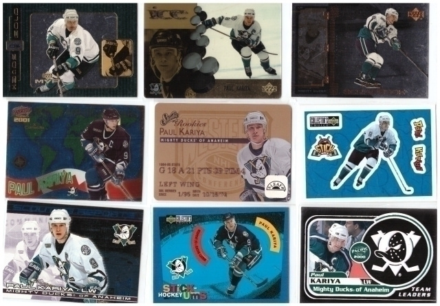 9 x PAUL KARIYA Ducks, Erikois/Parallel Kortteja (c)