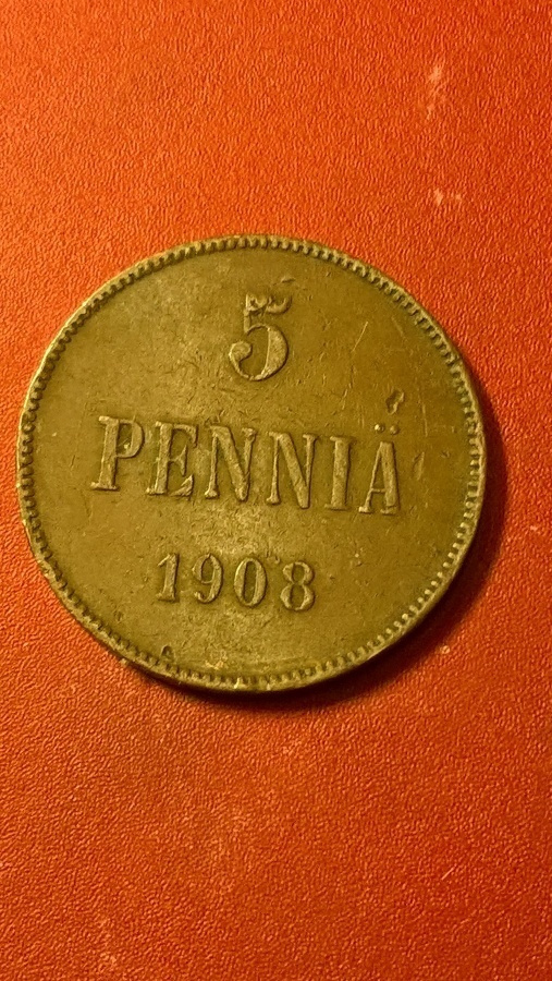 * 5 penni Cu Nikolai  II  1908 *hyvä