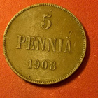 * 5 penni Cu Nikolai  II  1908 *hyvä - pikkukuva 1